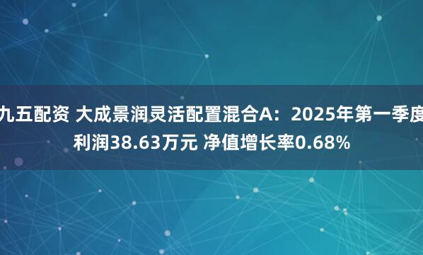 九五配资 大成景润灵活配置混合A：2025年第一季度利润38.63万元 净值增长率0.68%